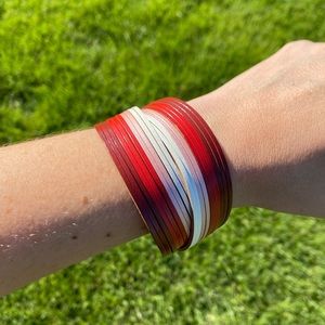Red Leather Bracelet Women’s Strappy Cuff Cowgirl Colorful Western Bangle Straps